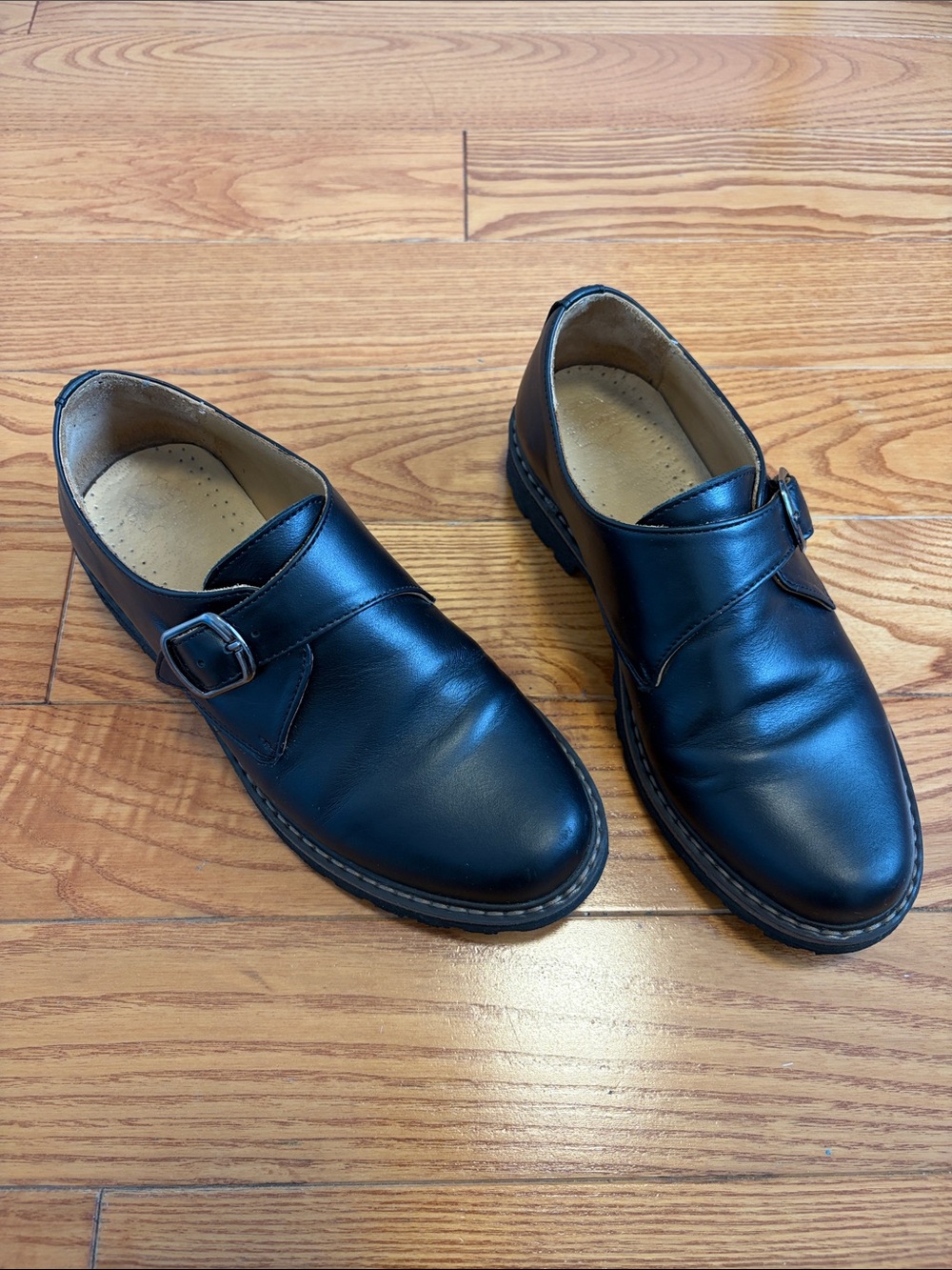 Women’s Black Leather Single Monk Strap Shoes 37